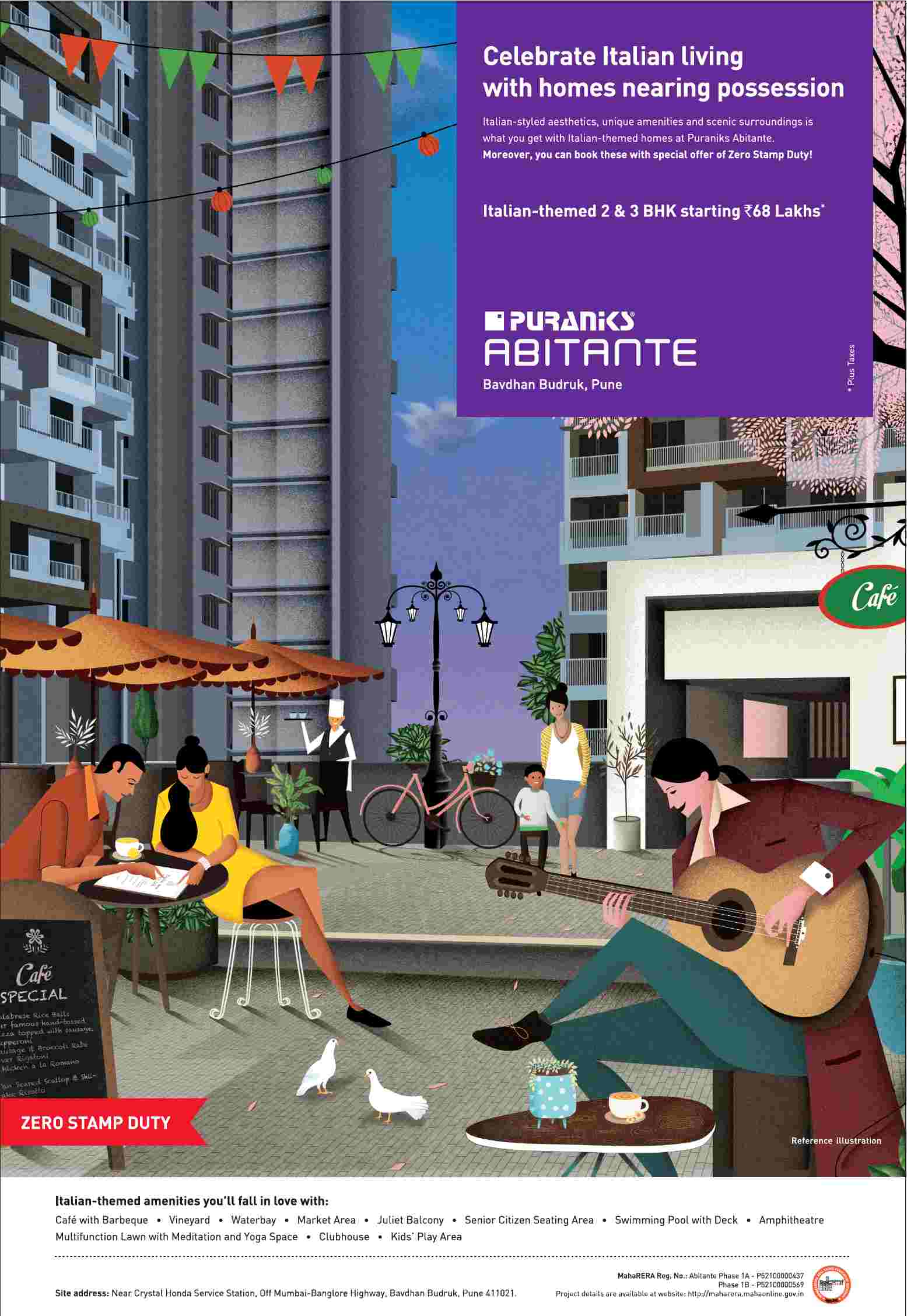 Book Italian themed homes with zero stamp duty at Puraniks Abitante in Pune Update